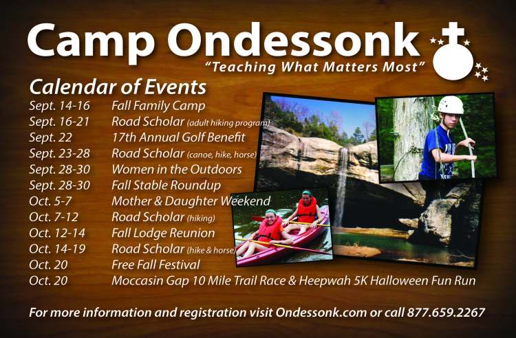 Camp Ondessonk Calendar of Events